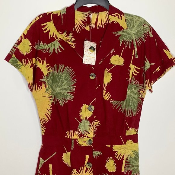 NWT Free People Malibu Romper XS One Piece Tropical Hawaiian Aloha Red NEW - Picture 4 of 12